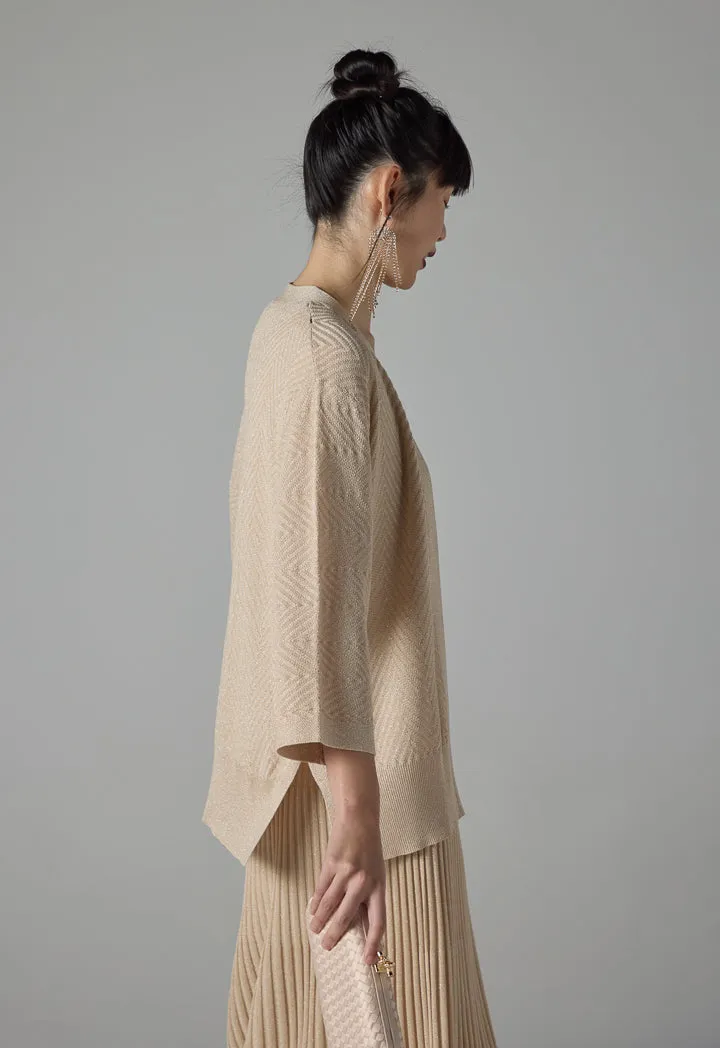 Choice Solid Lurex Fabric Cardigan Beige