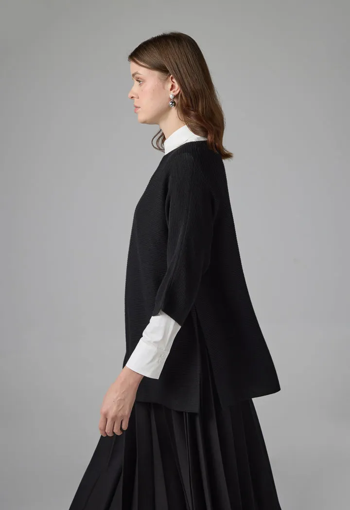 Choice Solid Short Sleeves Knitted Top Black