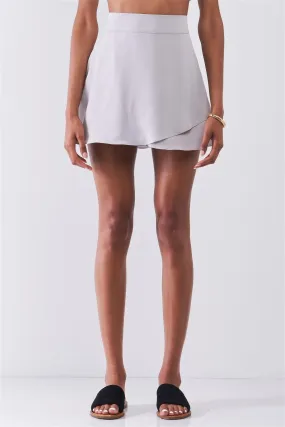 Cloudy Grey Elasticized High Waist Wrap Front Mini Skort /1-2-2-1