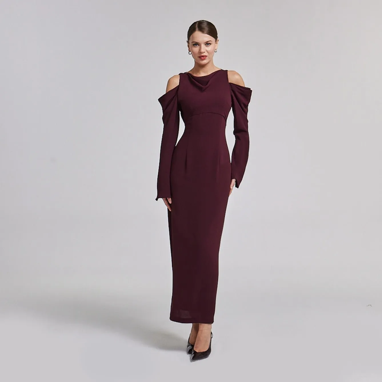 Cold Shoulder Maxi Dress with Sleeves