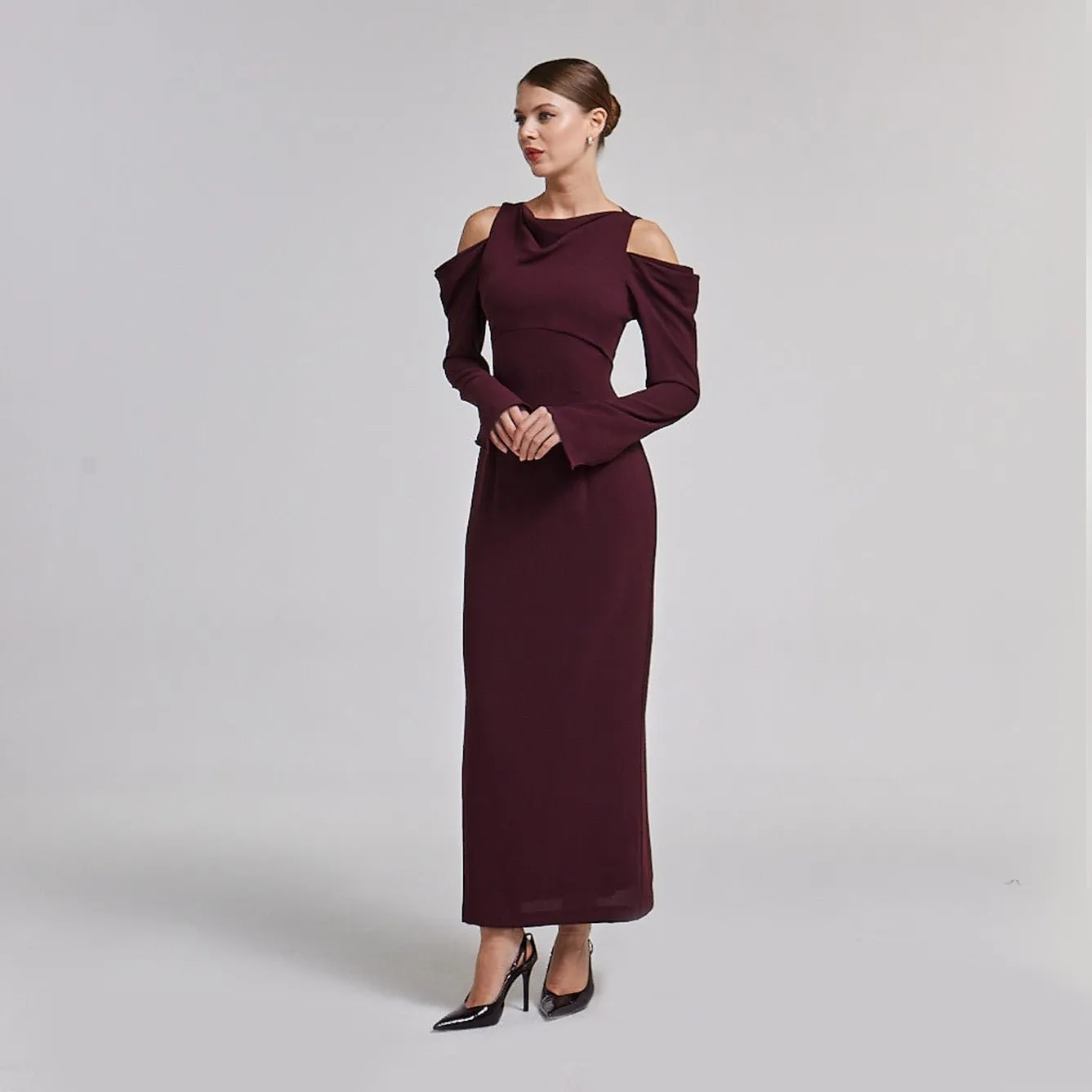 Cold Shoulder Maxi Dress with Sleeves
