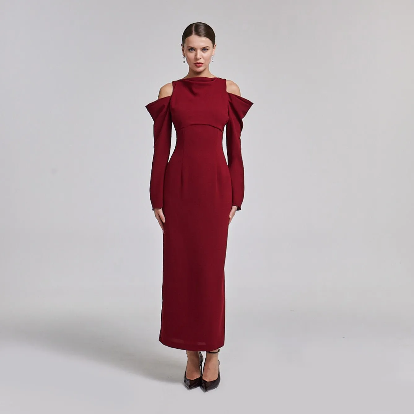 Cold Shoulder Maxi Dress with Sleeves