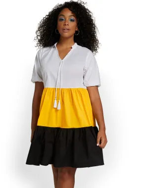 Colorblock Poplin V-Neck Dress