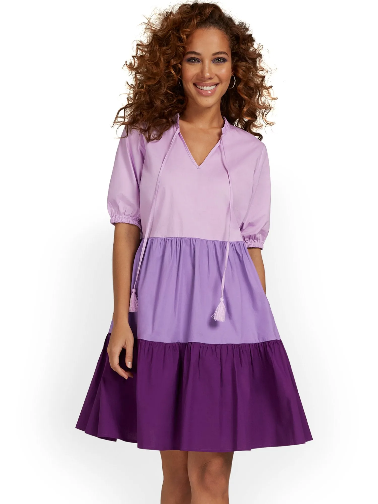 Colorblock Poplin V-Neck Dress