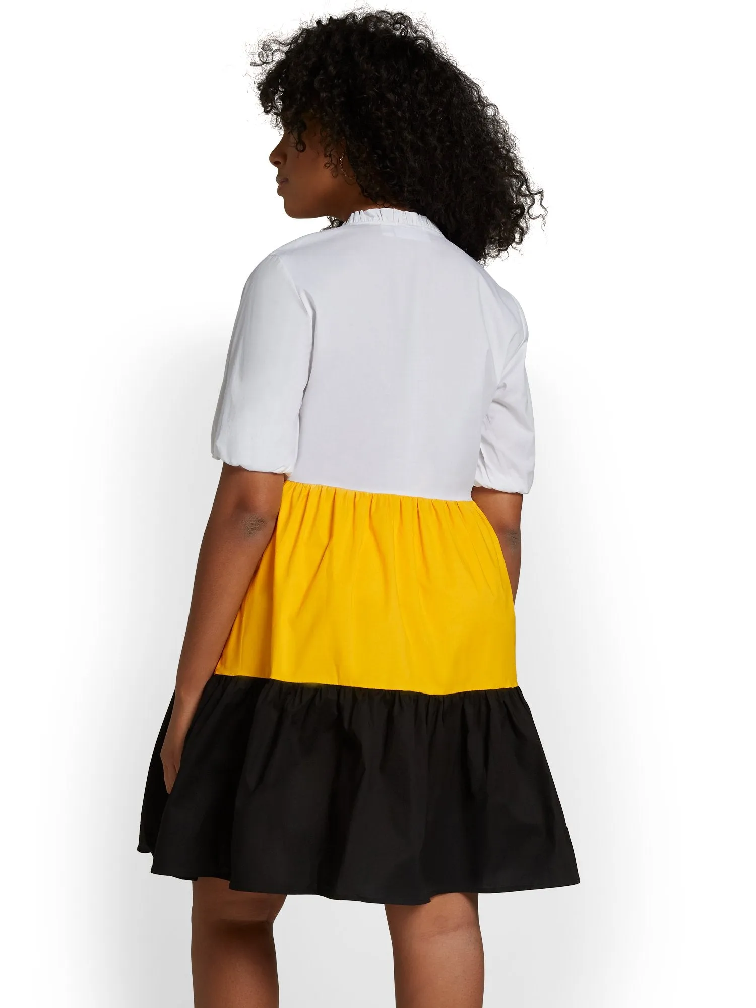 Colorblock Poplin V-Neck Dress
