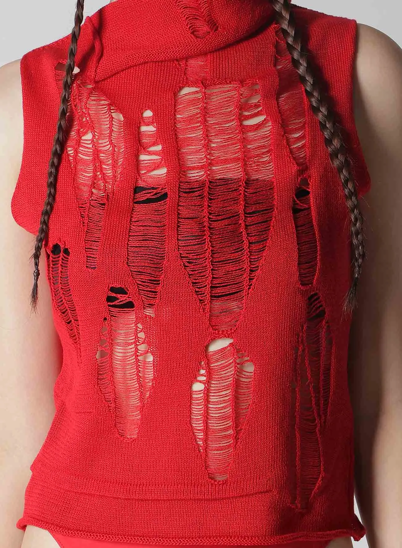 CRUSH PLAIN STITCH CRUSHED SLEEVELESS KNIT