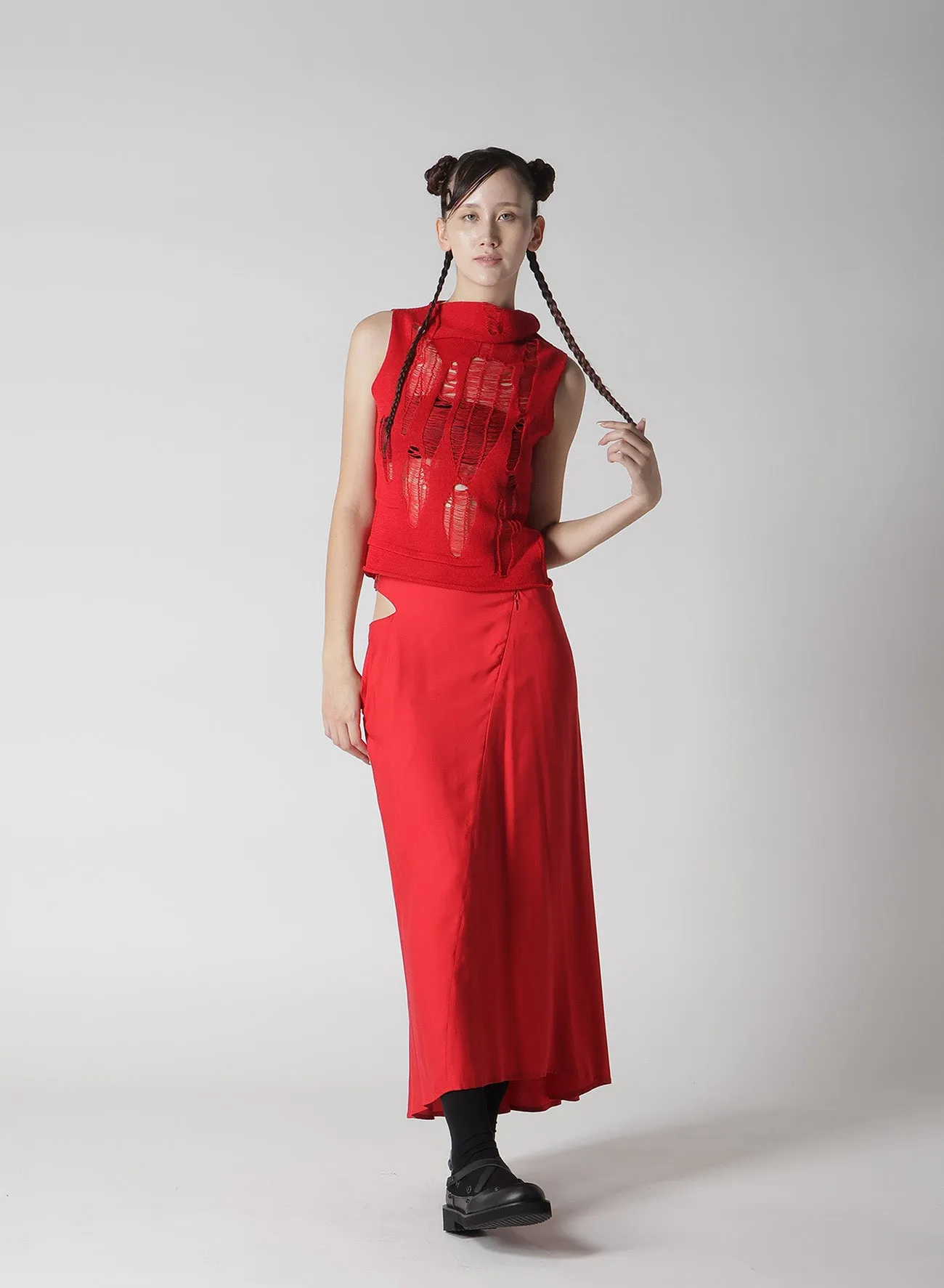 CRUSH PLAIN STITCH CRUSHED SLEEVELESS KNIT