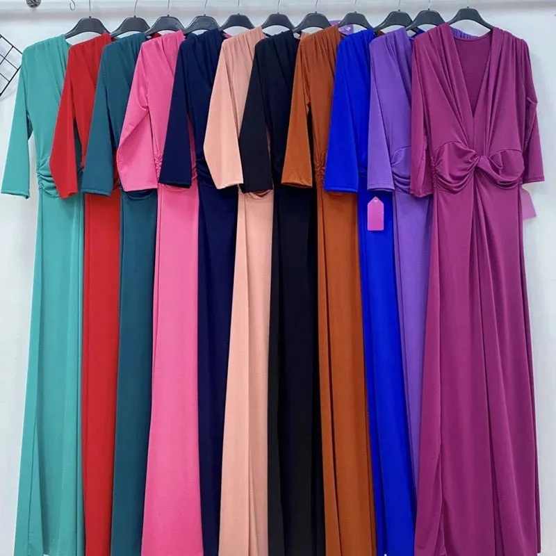 Deep V Neck Front Twist Pleat Wide Leg Jumpsuit