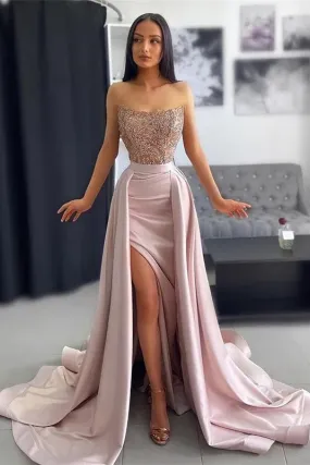 Elegant Long A-line Lace Sequined Sleeveless Prom Dress With Slit