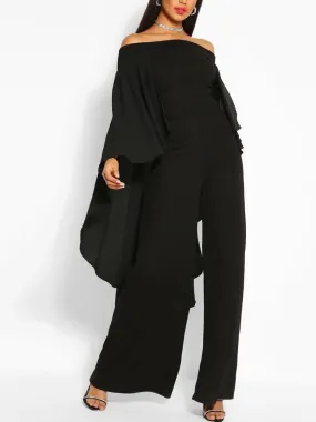 Elegant Off-Shoulder Cloak Sleeve Wideleg Jumpsuit