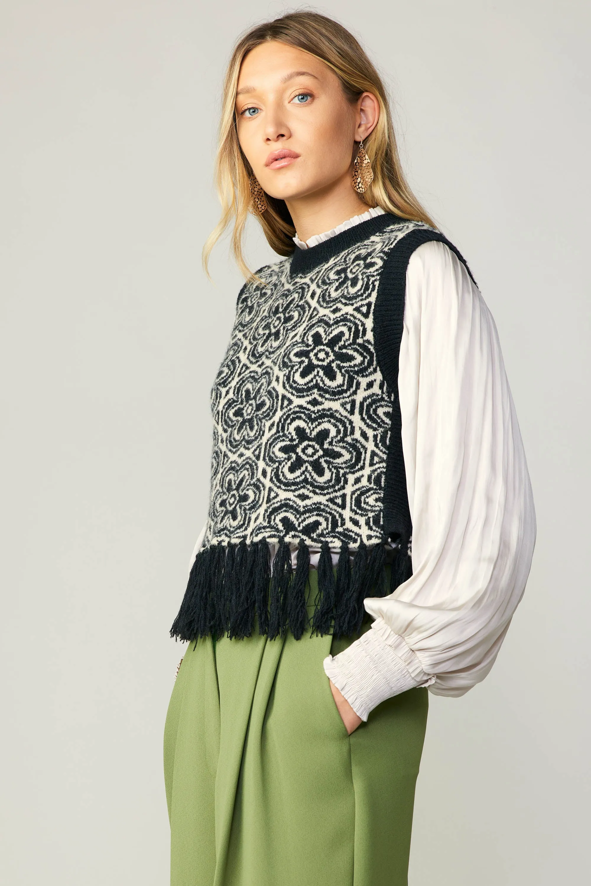 Floral Tassel Sweater Vest
