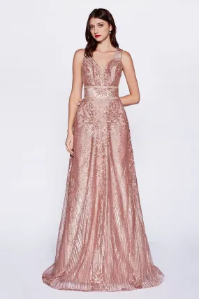 Gown with sequin geometric pattern and open back