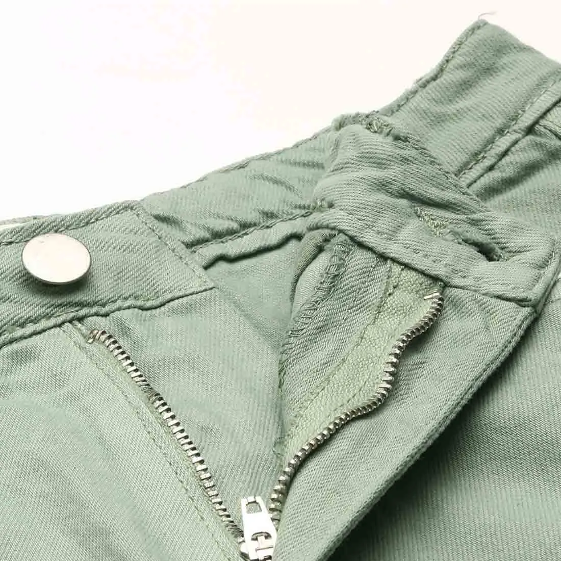 Green Jeans High Waist Raw Hem Shorts