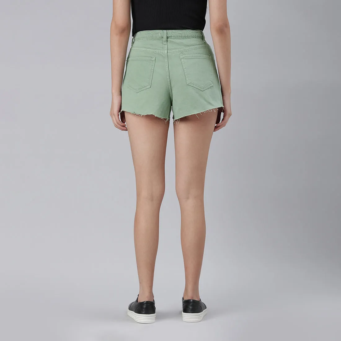 Green Jeans High Waist Raw Hem Shorts