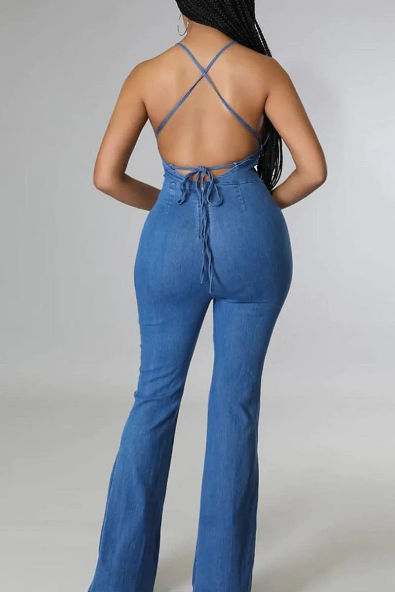 JB168 Halter Denim Jumpsuits