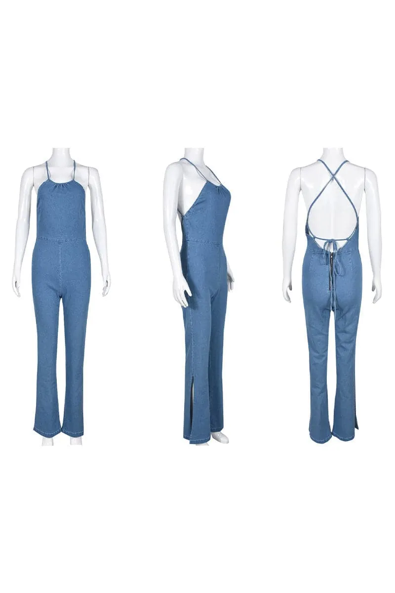 JB168 Halter Denim Jumpsuits