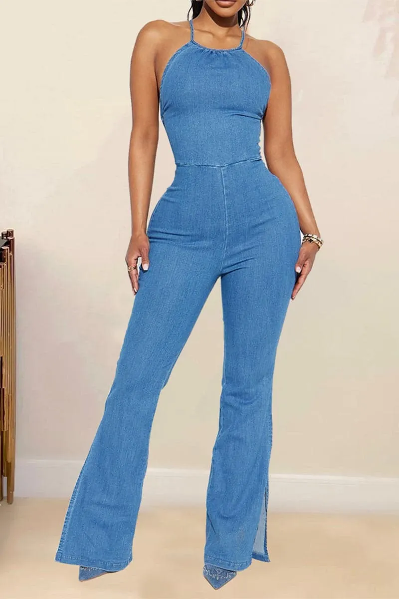 JB168 Halter Denim Jumpsuits