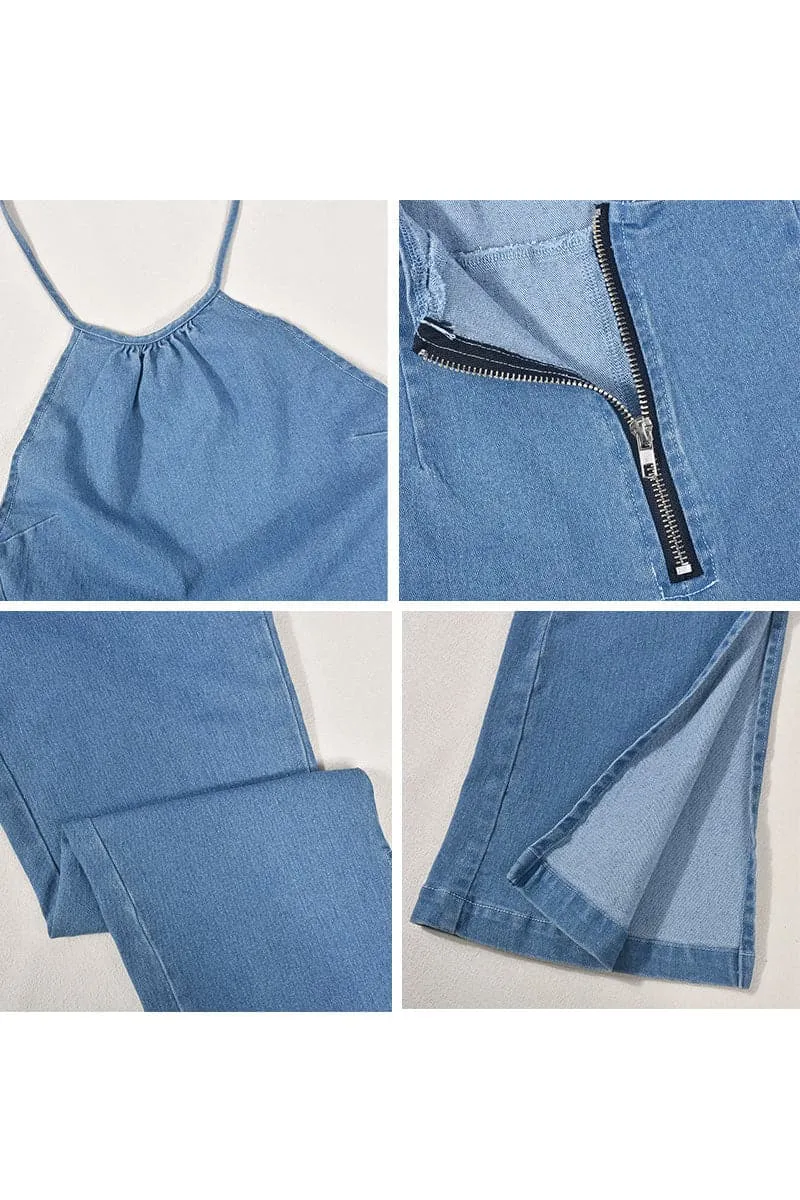 JB168 Halter Denim Jumpsuits