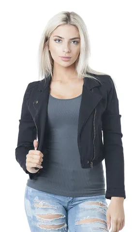 Khanomak Denim Asymmetrical Moto Zip Up Jacket
