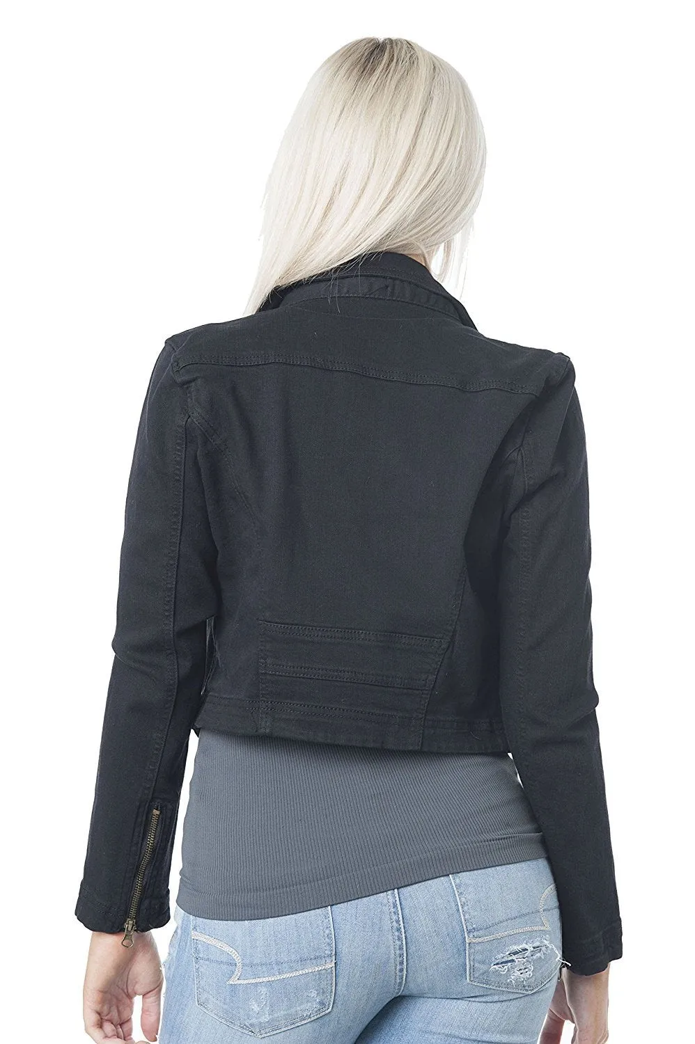 Khanomak Denim Asymmetrical Moto Zip Up Jacket