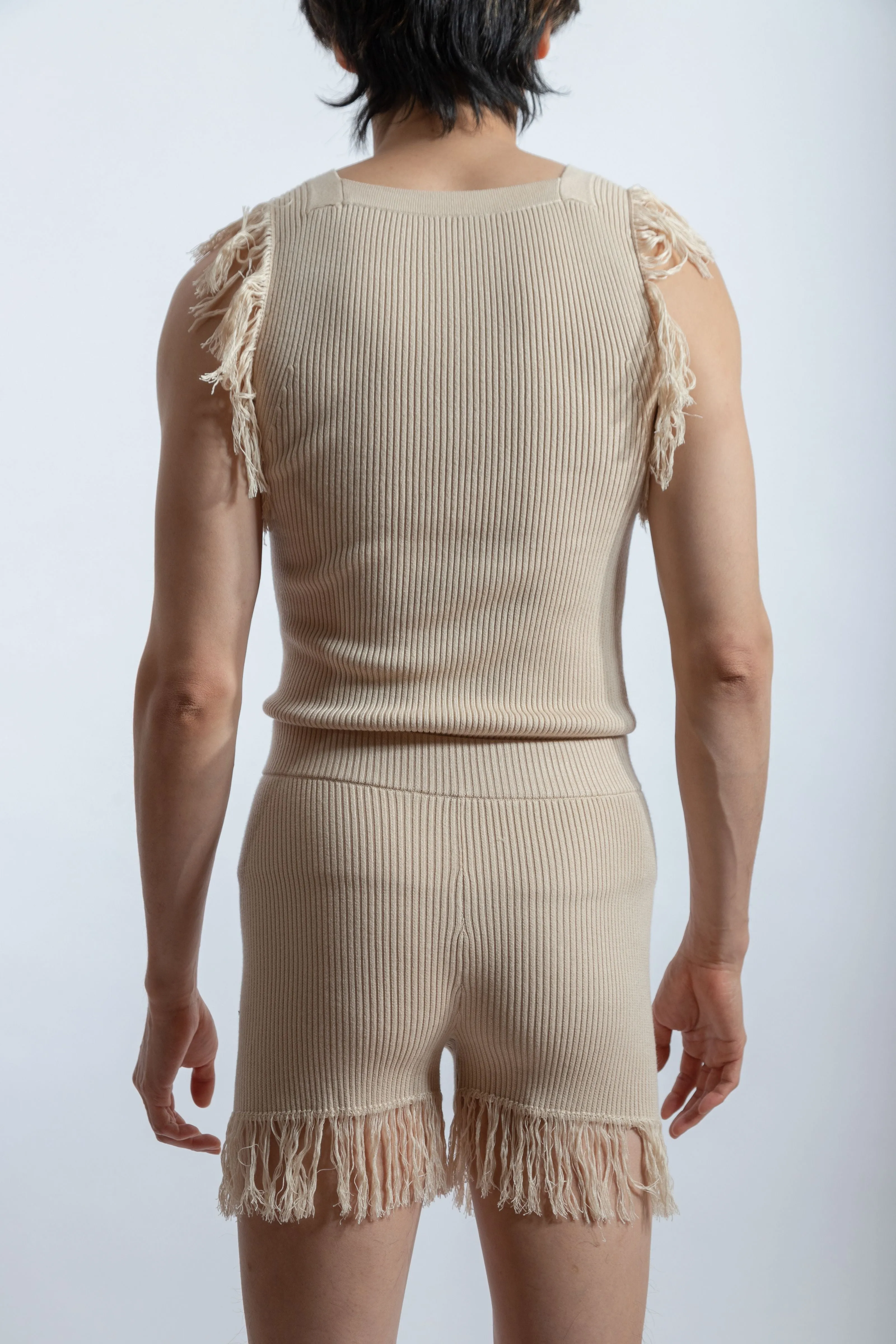 Knitted Fringe Shorts Champagne