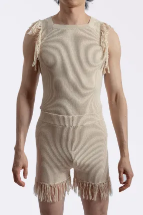 Knitted Fringe Shorts Champagne