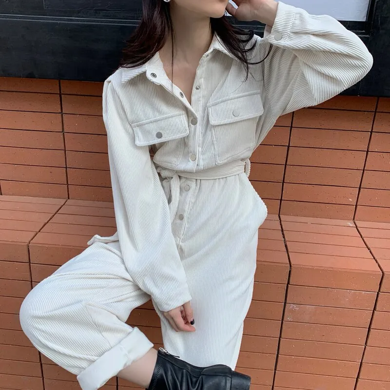 [Korean Style] Faye Corduroy Belted Romper