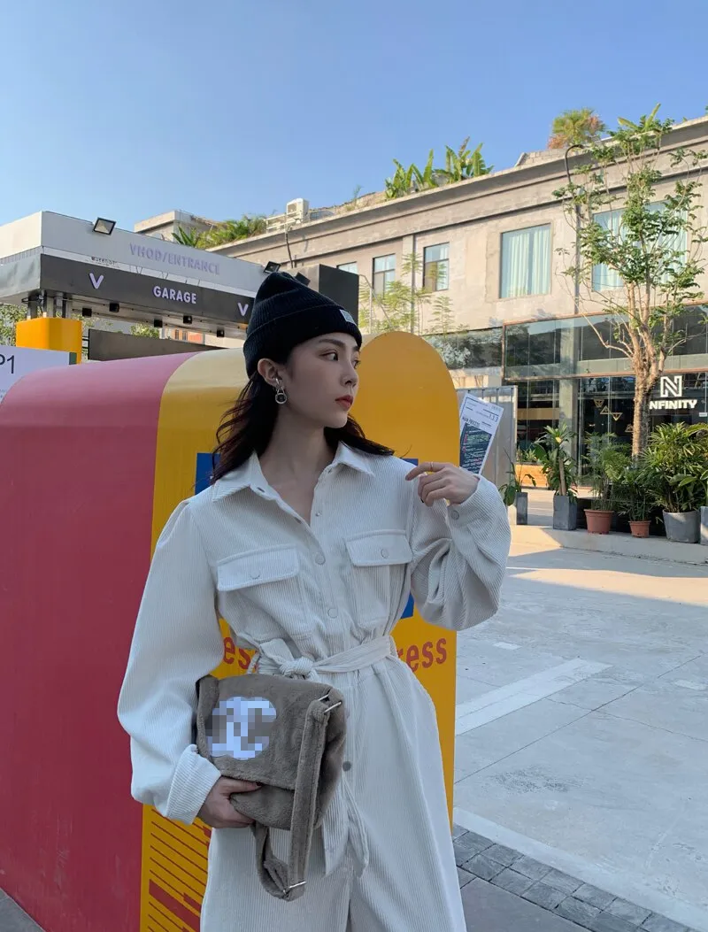 [Korean Style] Faye Corduroy Belted Romper