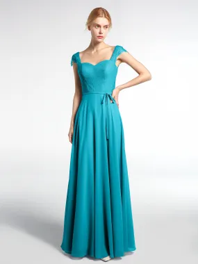 Lace Bodice Chiffon Skirt Dress with Cap Sleeves-Jade Plus Size