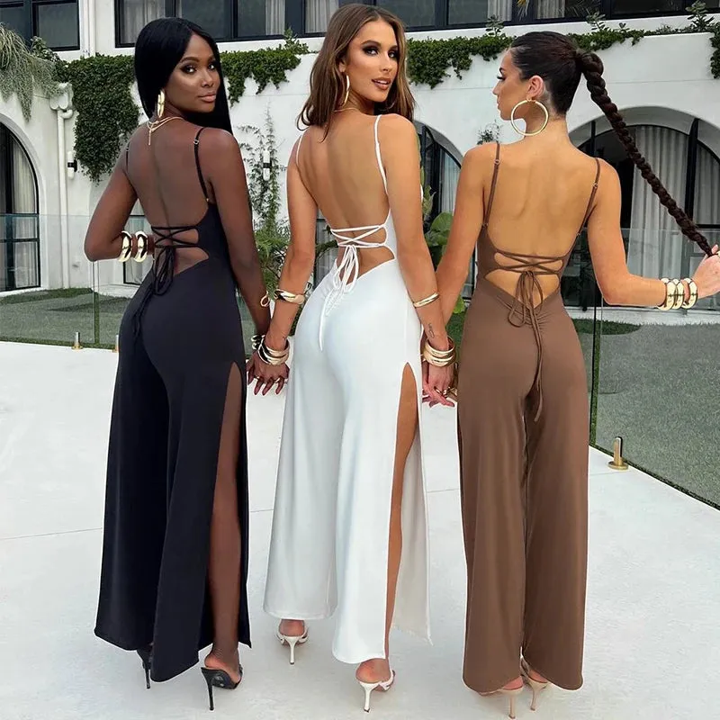 Lace Up Backless Jumpsuit