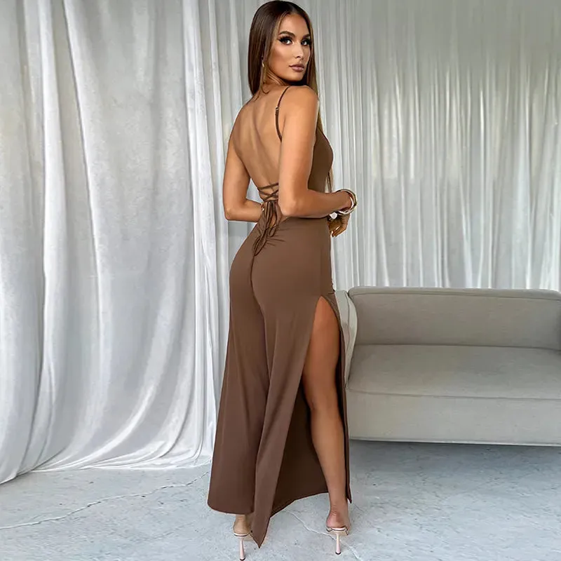 Lace Up Backless Jumpsuit