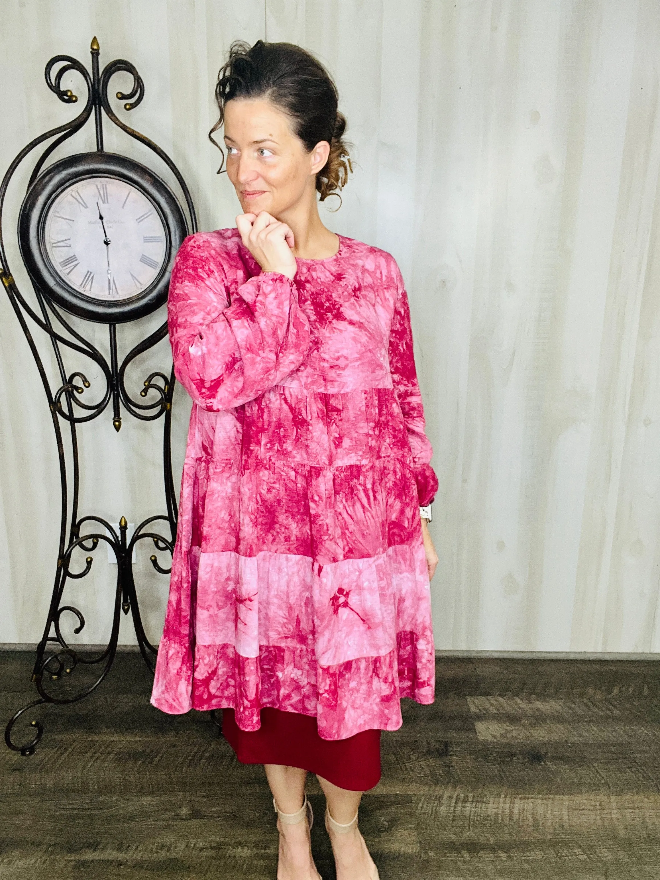 Leslie Tie Dye Tunic Dress-Wine or Navy