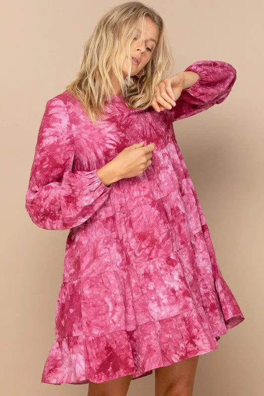 Leslie Tie Dye Tunic Dress-Wine or Navy