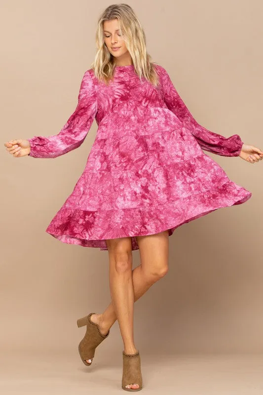 Leslie Tie Dye Tunic Dress-Wine or Navy