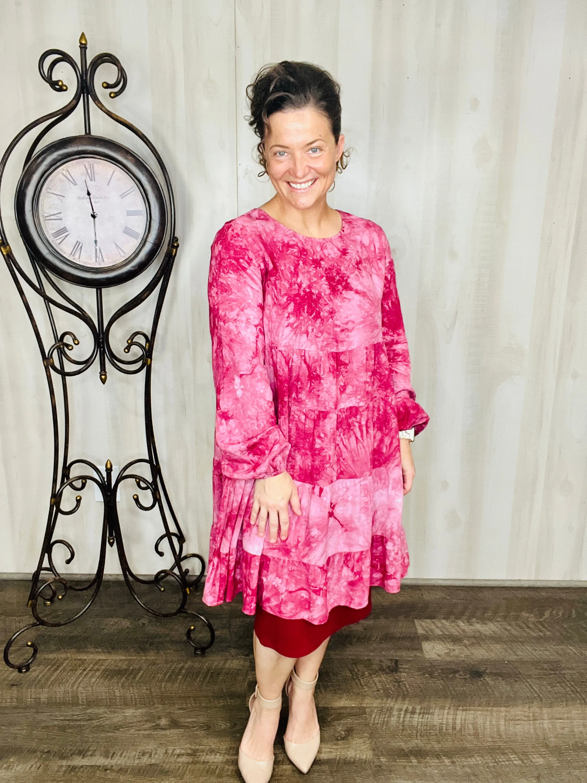 Leslie Tie Dye Tunic Dress-Wine or Navy