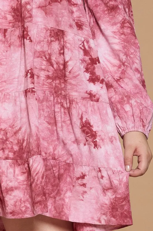 Leslie Tie Dye Tunic Dress-Wine or Navy