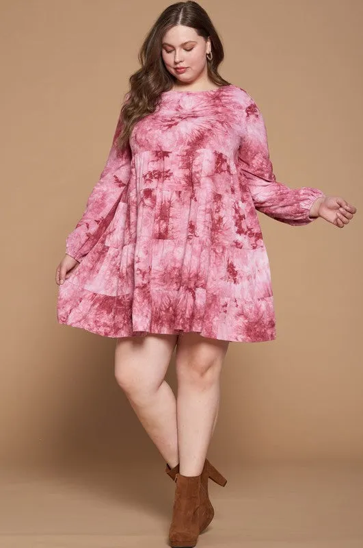 Leslie Tie Dye Tunic Dress-Wine or Navy