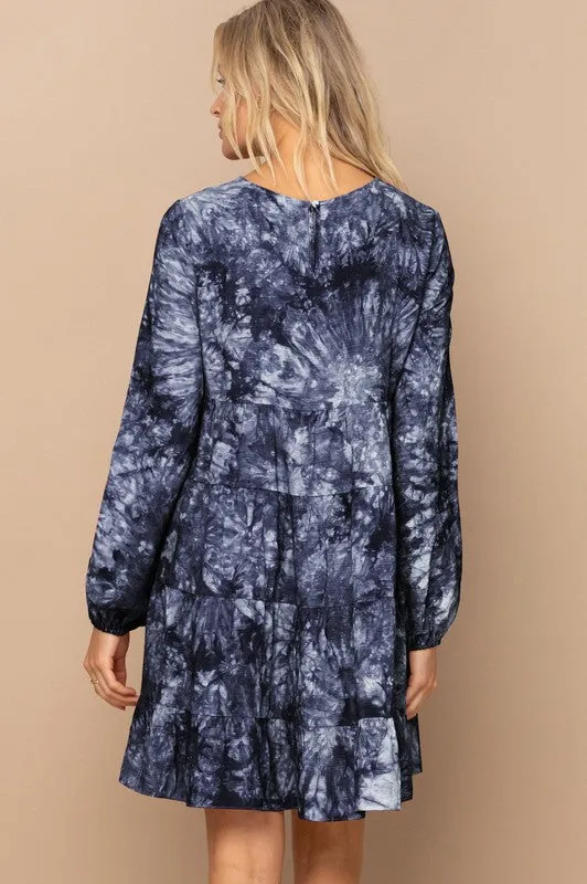 Leslie Tie Dye Tunic Dress-Wine or Navy