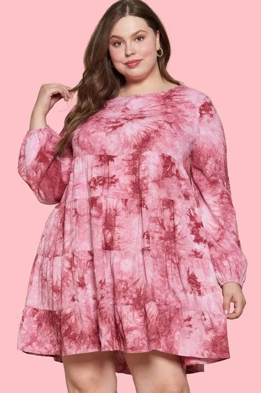 Leslie Tie Dye Tunic Dress-Wine or Navy