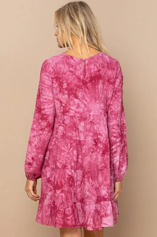 Leslie Tie Dye Tunic Dress-Wine or Navy
