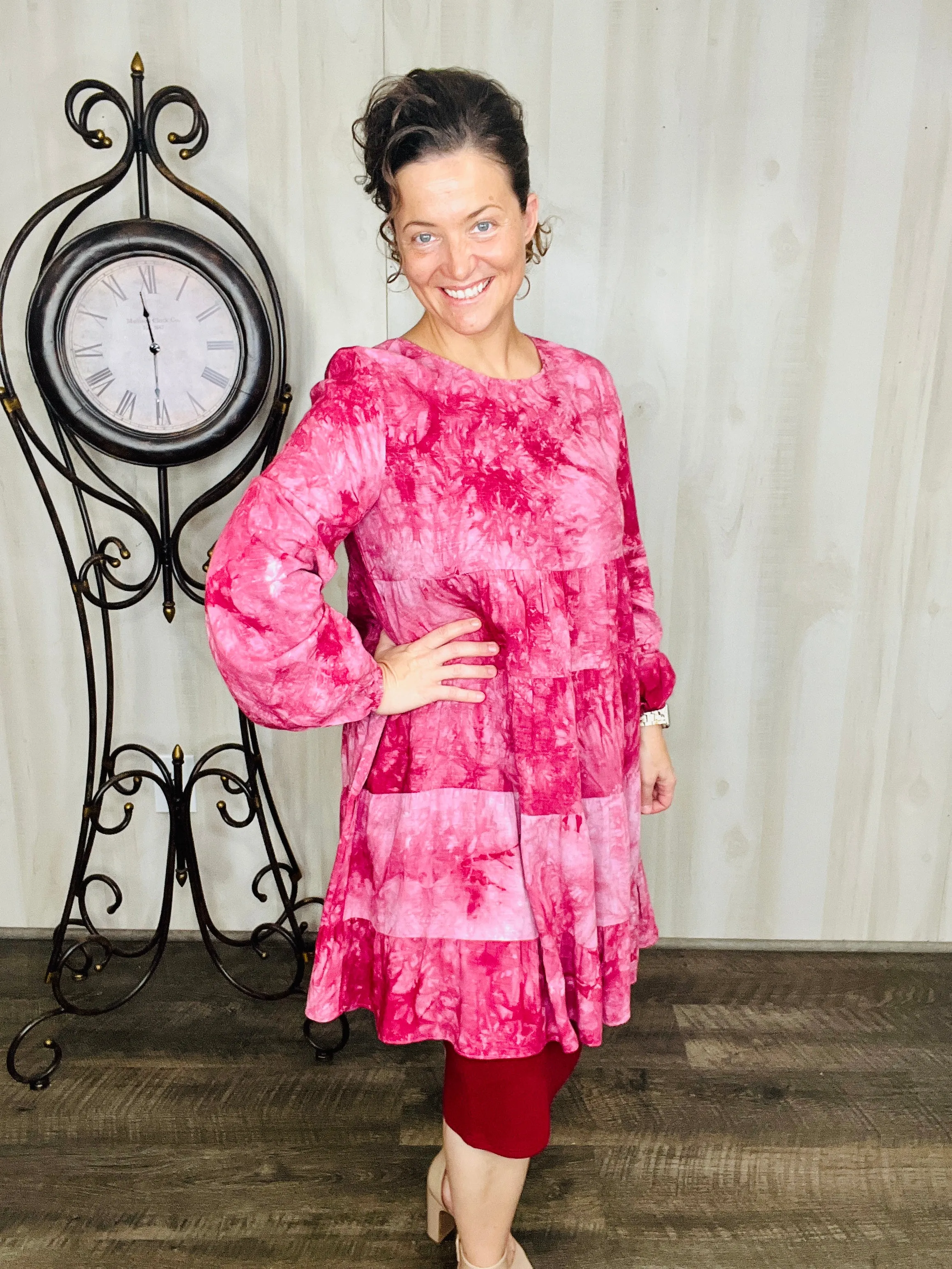 Leslie Tie Dye Tunic Dress-Wine or Navy