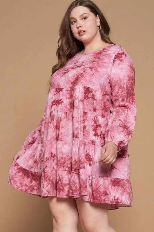 Leslie Tie Dye Tunic Dress-Wine or Navy