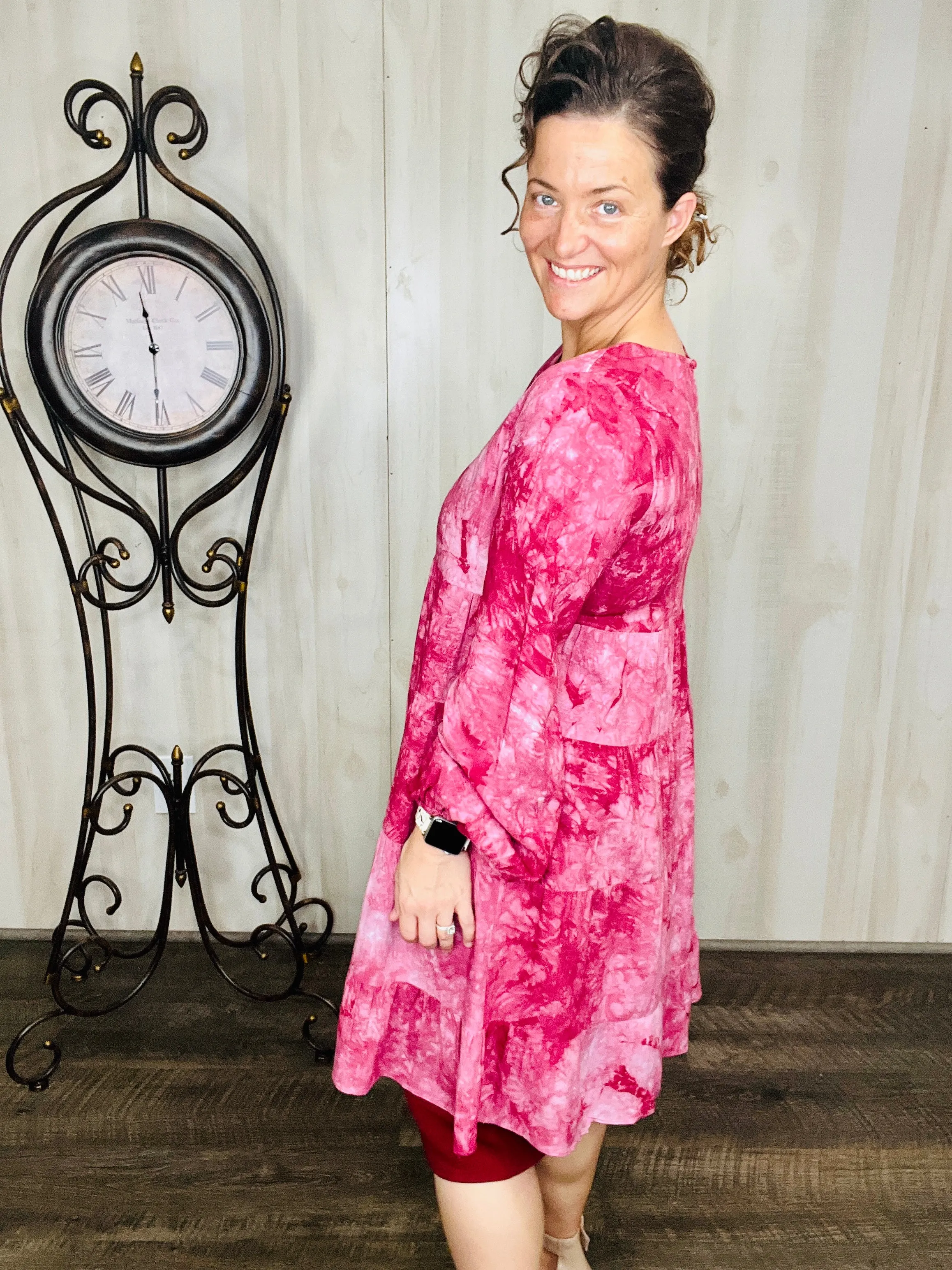 Leslie Tie Dye Tunic Dress-Wine or Navy