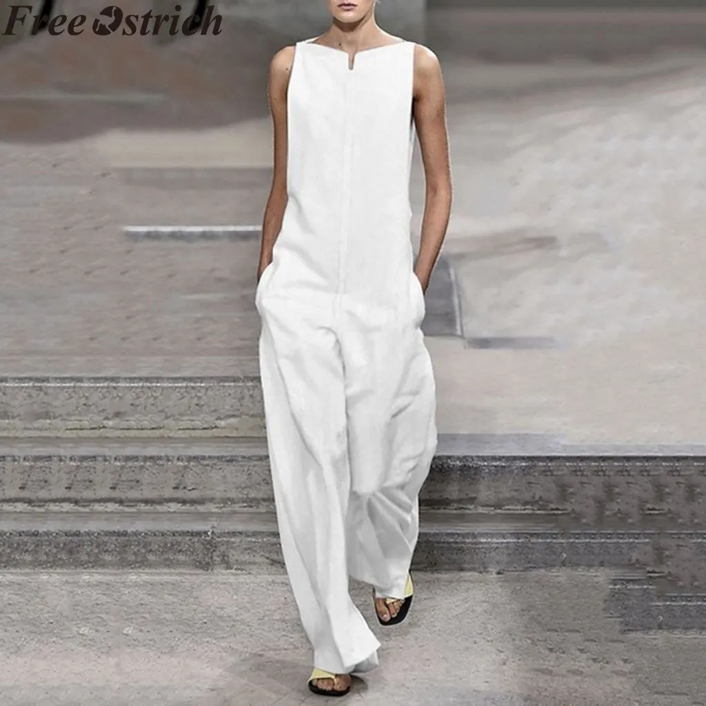 Loose Elegant Long High Waist Pocket Plus Size Casual Jumpsuit