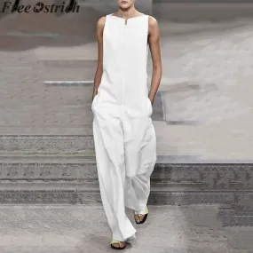 Loose Elegant Long High Waist Pocket Plus Size Casual Jumpsuit