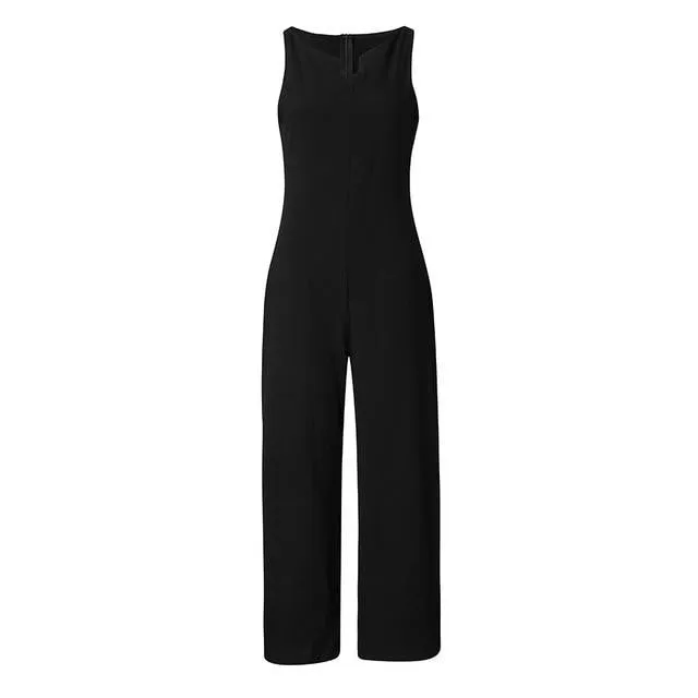 Loose Elegant Long High Waist Pocket Plus Size Casual Jumpsuit
