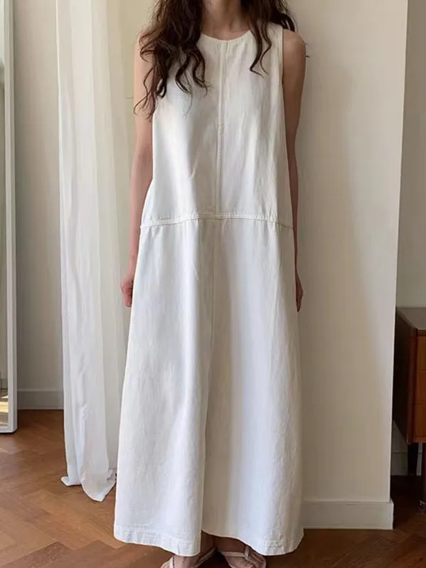 Loose Sleeveless Split-joint Denim Dress