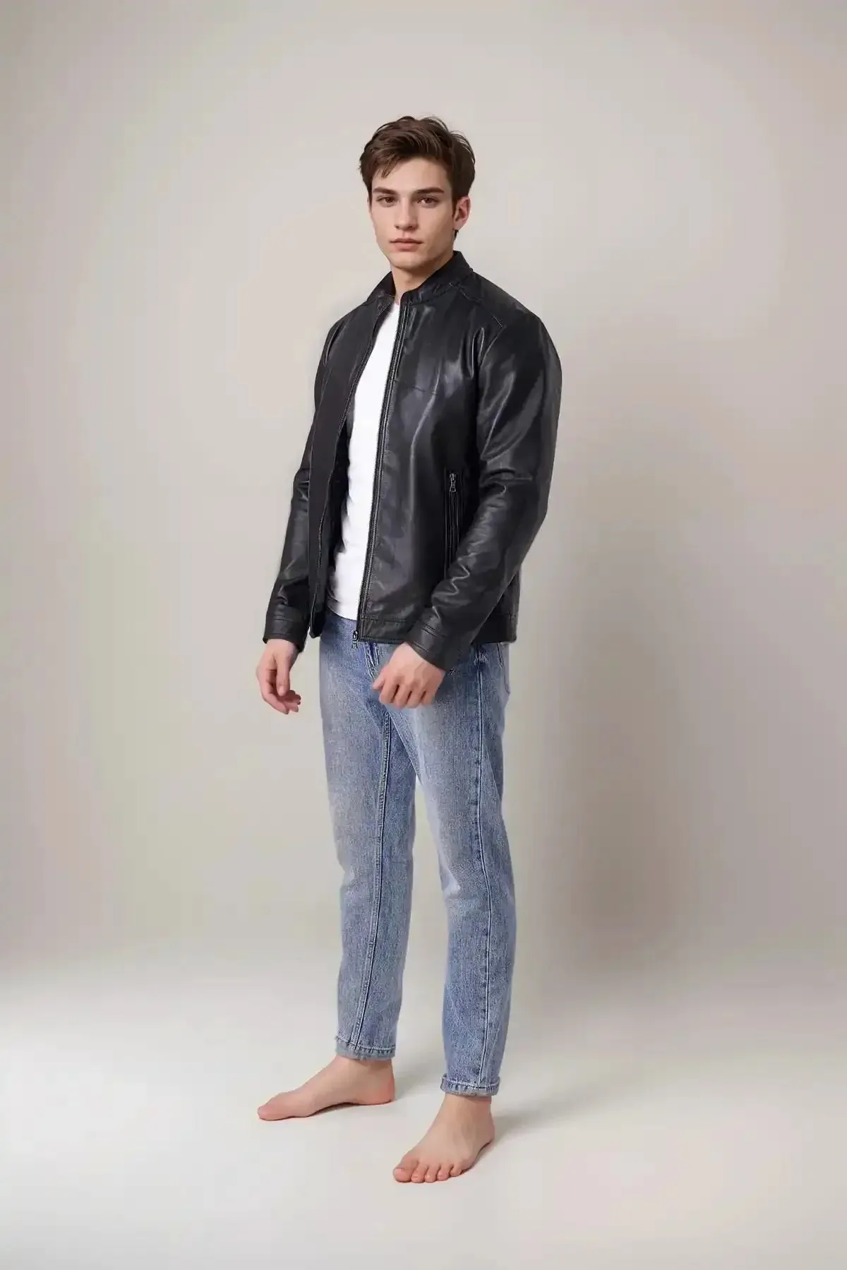Men Classic Black Leather Jacket