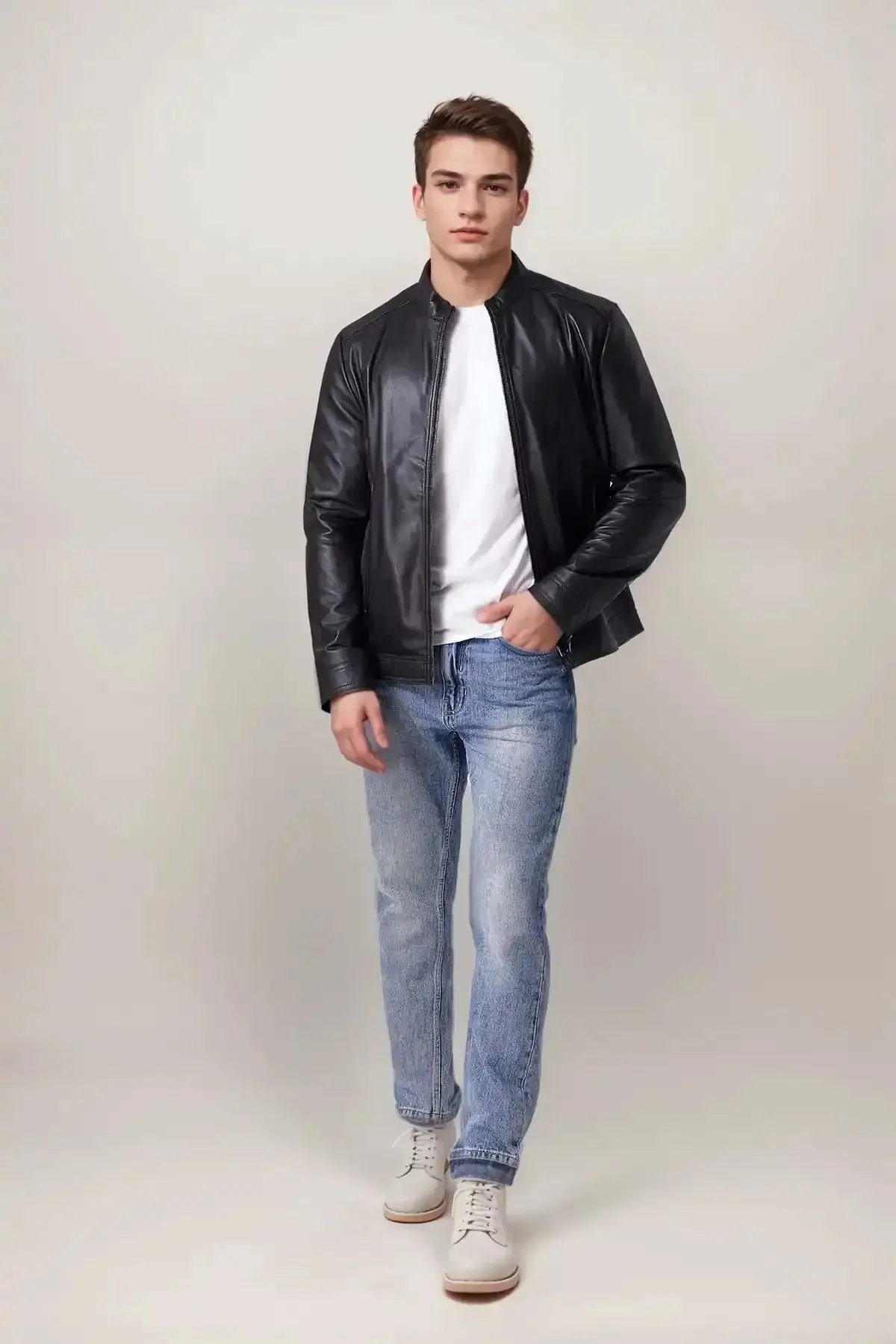 Men Classic Black Leather Jacket