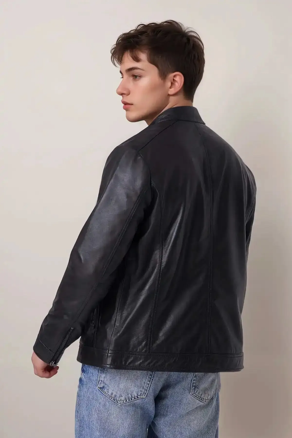 Men Classic Black Leather Jacket